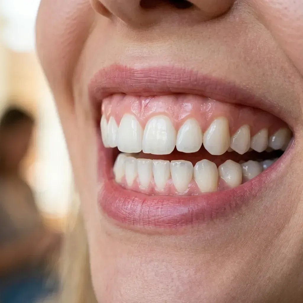 Perfect white teeth smiling brightly after cosmetic smile designing in Viman Nagar Pune
