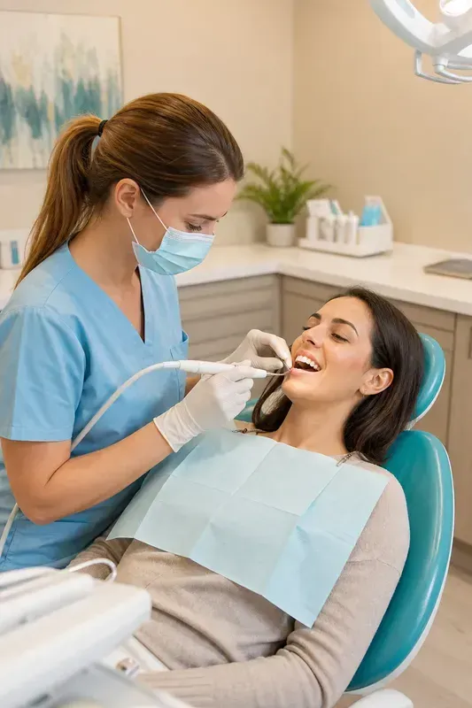 Dentist performing scaling and teeth cleaning in Viman Nagar clinic